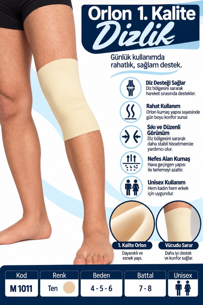 Orlon 1. Kalite Dizlik – Unisex Esnek Diz Destekliği – M 1011 - Rylks