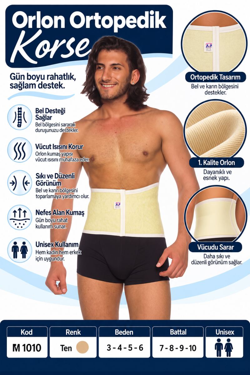 Orlon Ortopedik Korse – Unisex Bel ve Karın Destek Korsesi – M 1010 - Rylks