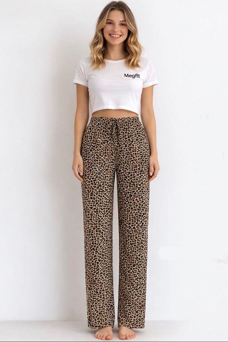 Viskon Pamuklu Kadın Leopar Desenli Pijama Pantolon - MG005 - Mudanis
