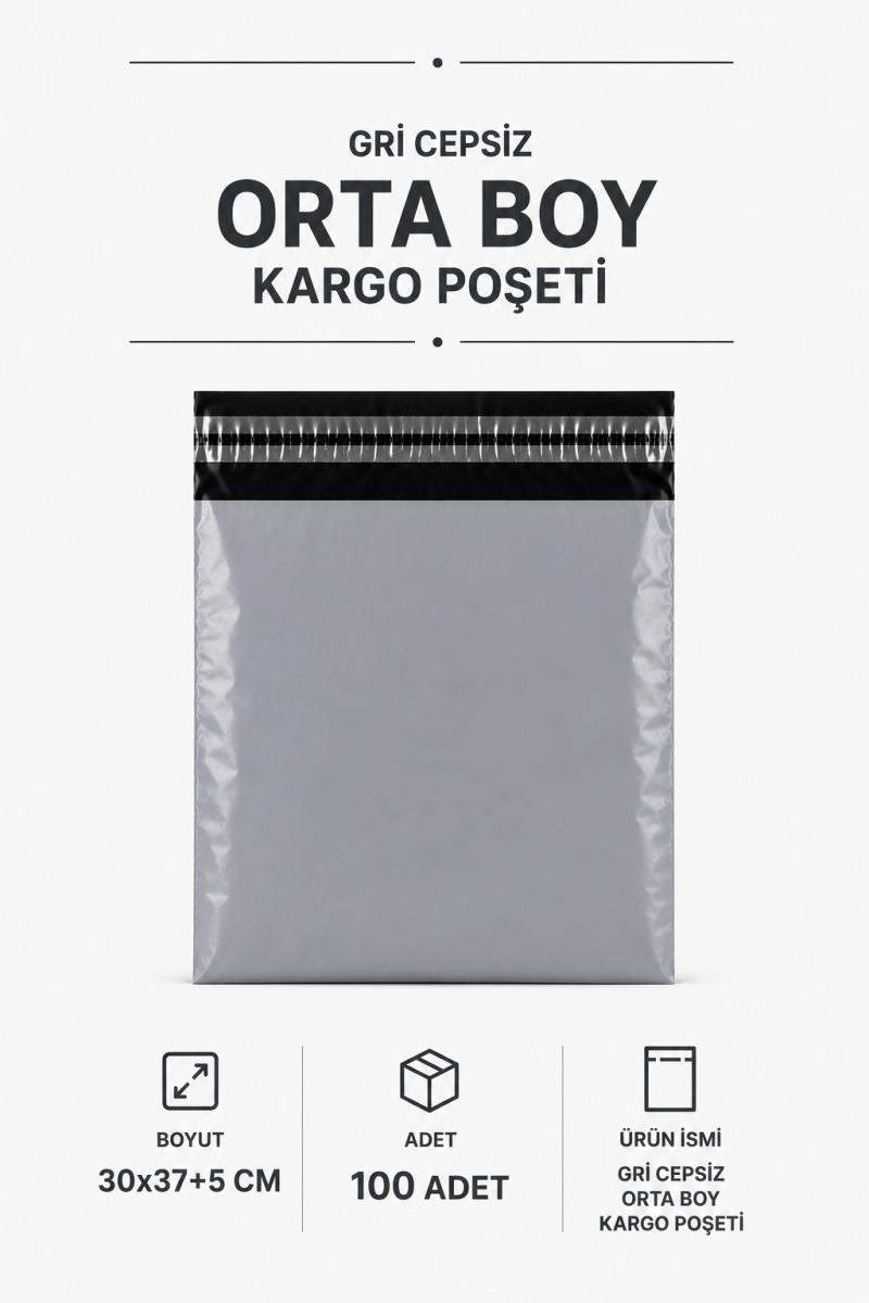 Gri Cepsiz Orta Boy Kargo Poşeti 30x37+5 Cm 100 Adet