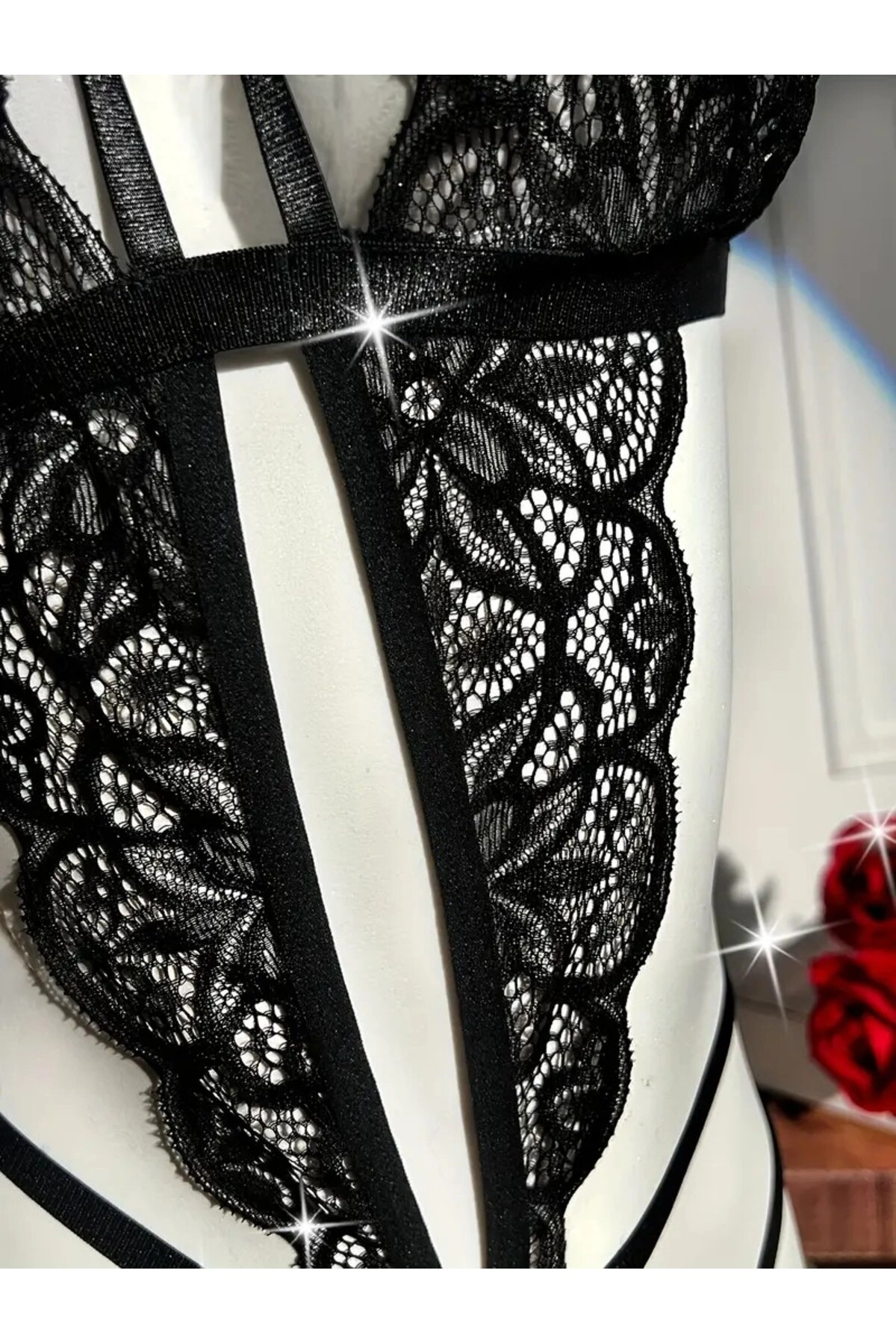 Kadın Seksi Dantelli İç Çamaşırı - Siyah-S