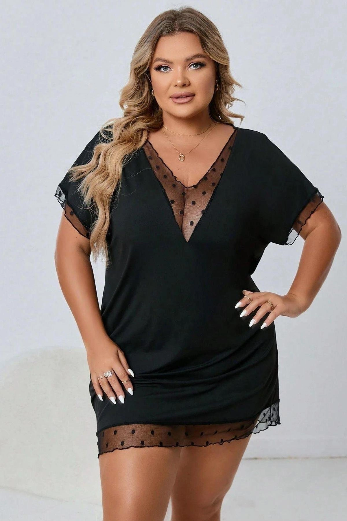 Kadın Siyah Büyük Beden Gecelik - Siyah-5XL