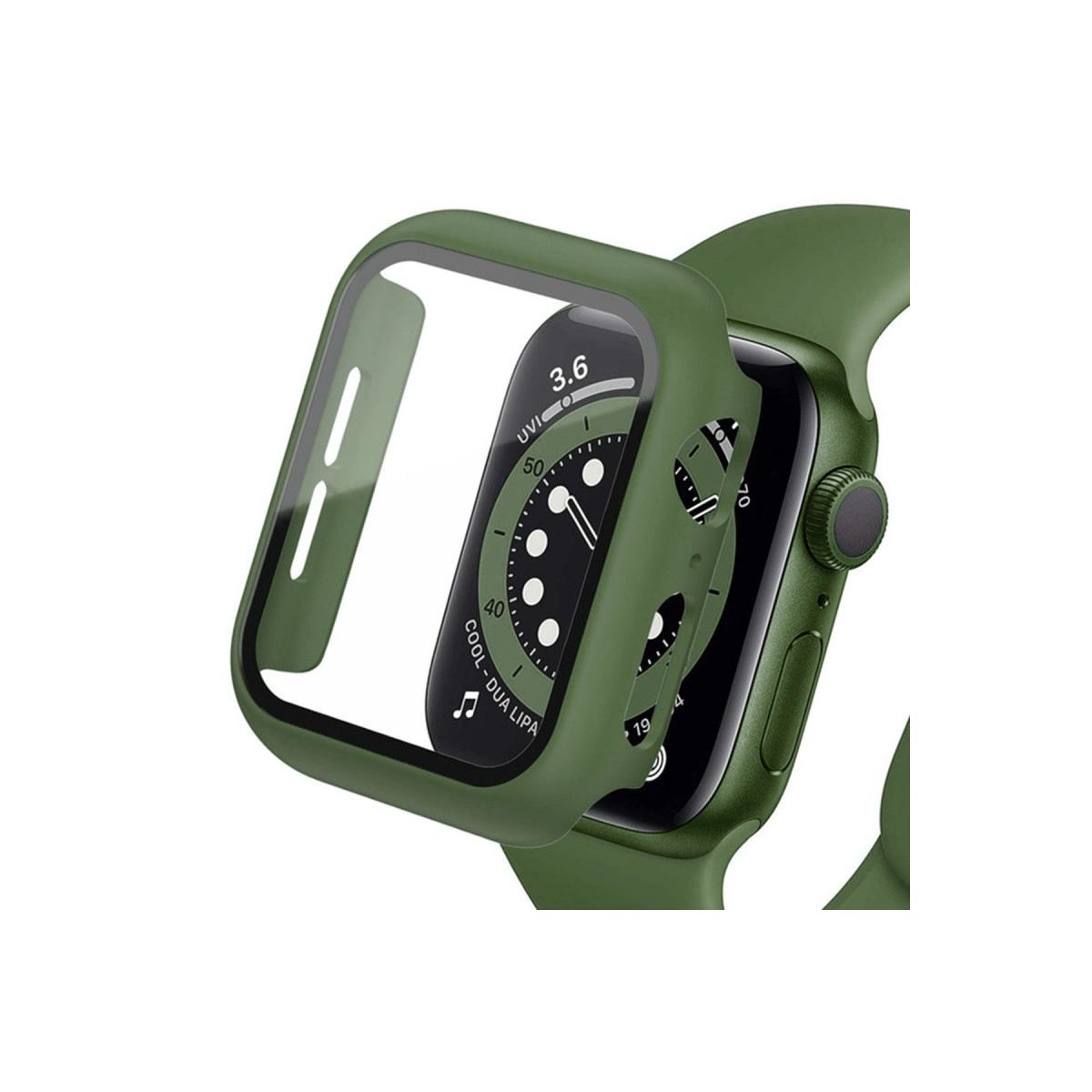 Apple Watch 41mm Camlı Kasa Ekran Koruyucu - Koyu Yeşil