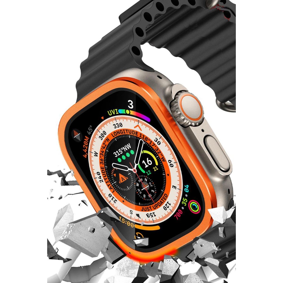 Apple Watch Ultra 49mm Alüminyum Kasa Cam Ekran Koruyucu - Turuncu