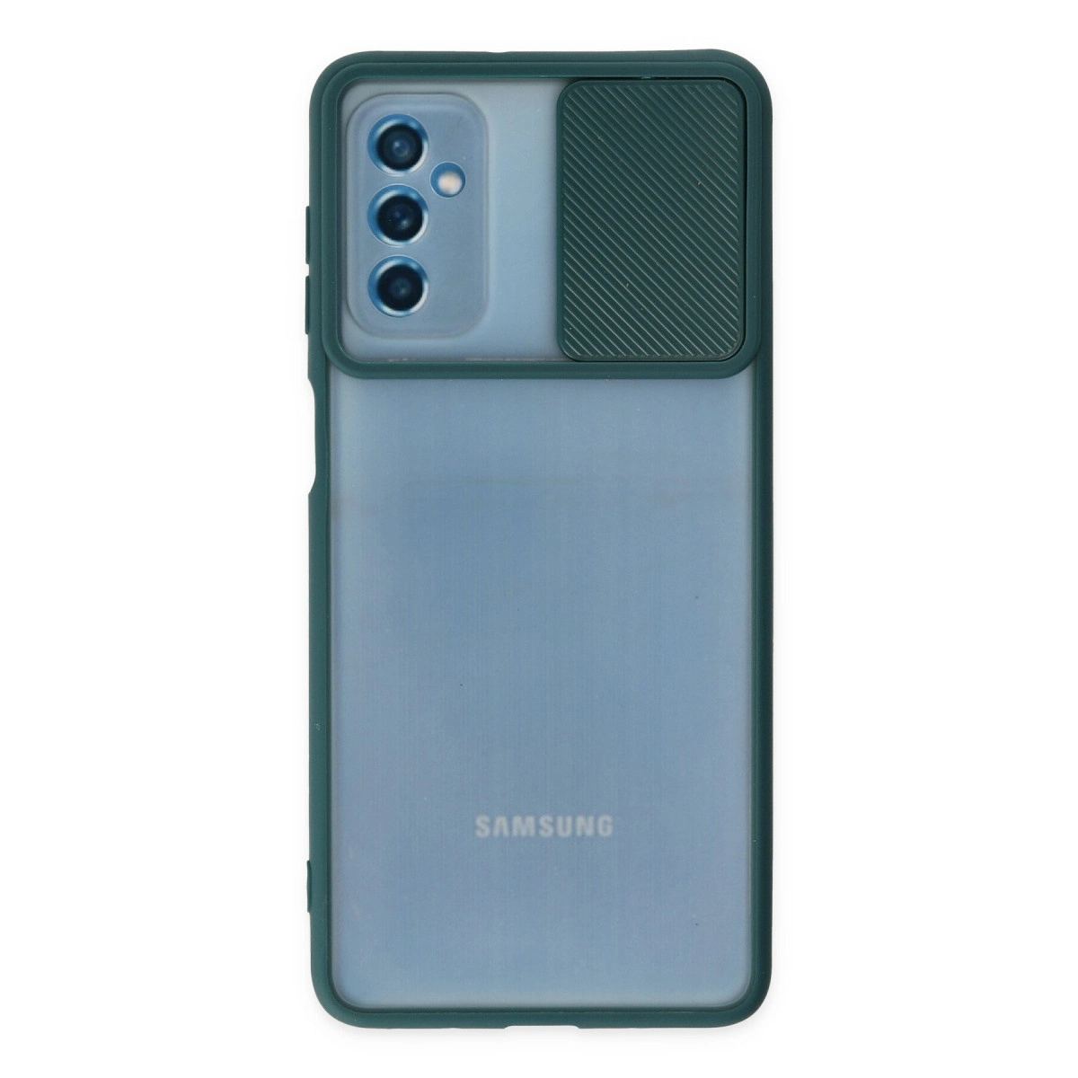 Samsung Galaxy M52 5g Kılıf Palm Buzlu Kamera Sürgülü Silikon - Yeşil