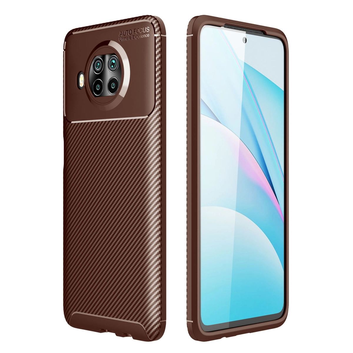 Xiaomi Mi 10t Lite Kılıf Auto Focus Karbon Kapak - Kahverengi