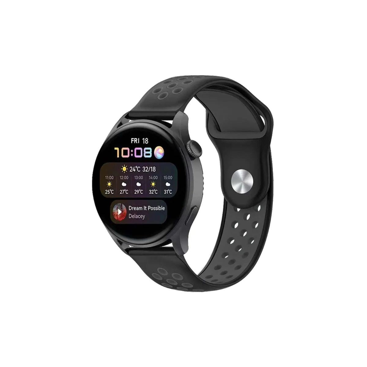 Watch 20mm Spor Delikli Kordon - Siyah-füme