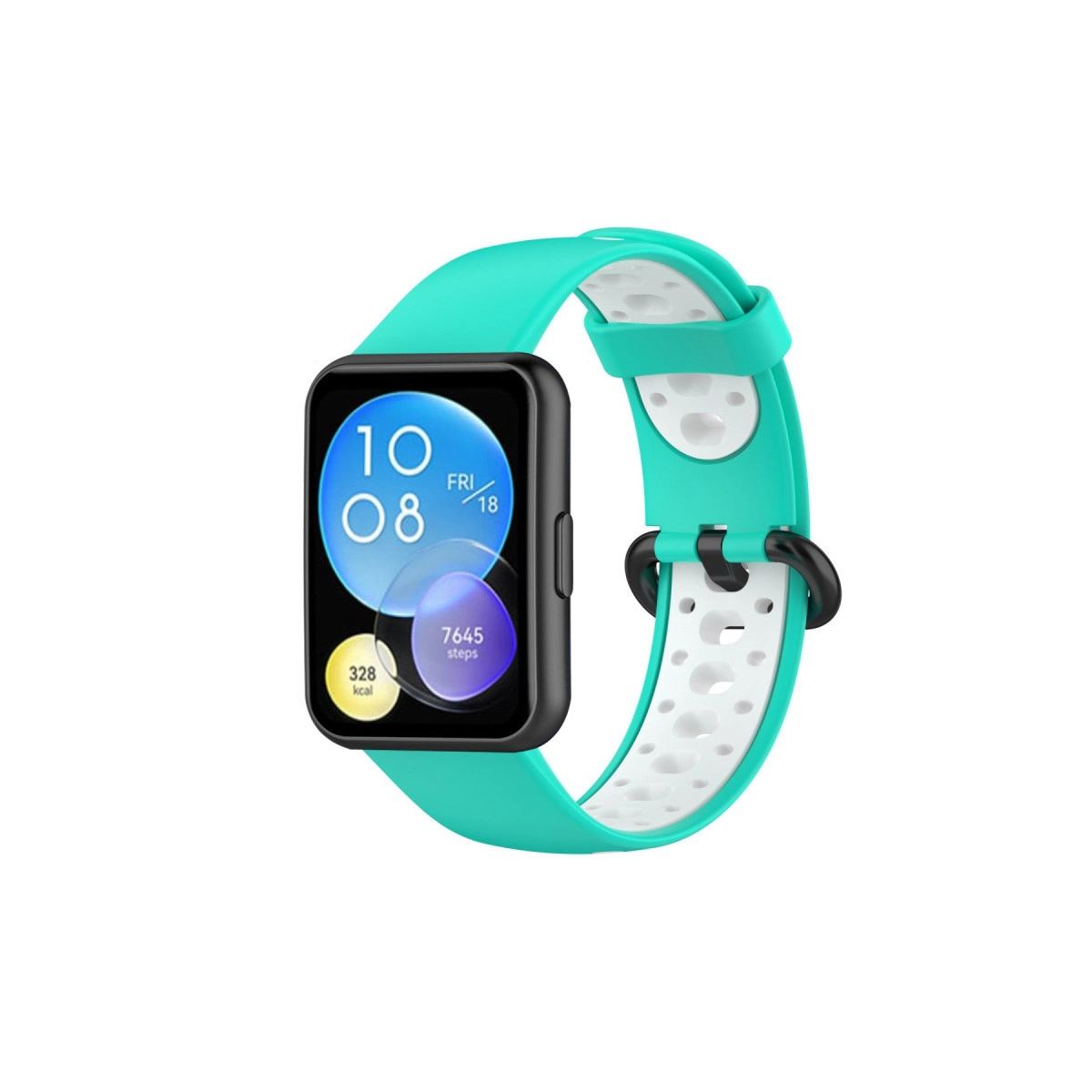 Huawei Watch Fit 2 Spor Delikli Kordon - Turkuaz-beyaz