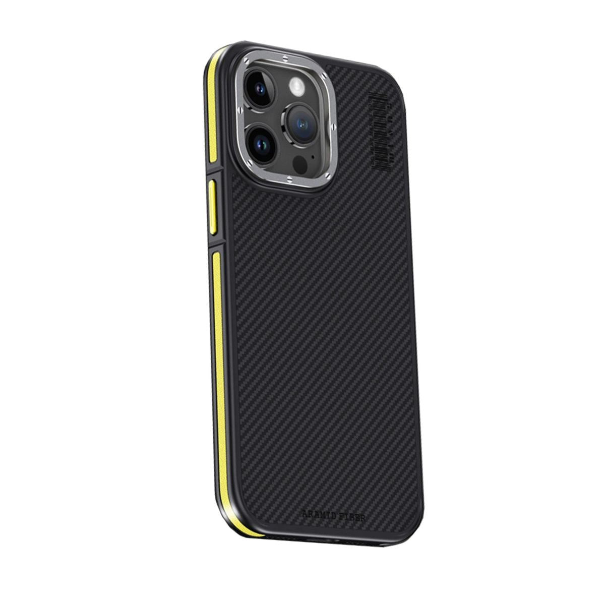 Joko Apple İphone 15 Pro Kılıf Aramid 600d Kevlar Karbon Fiber Magsafe Kapak - Sarı