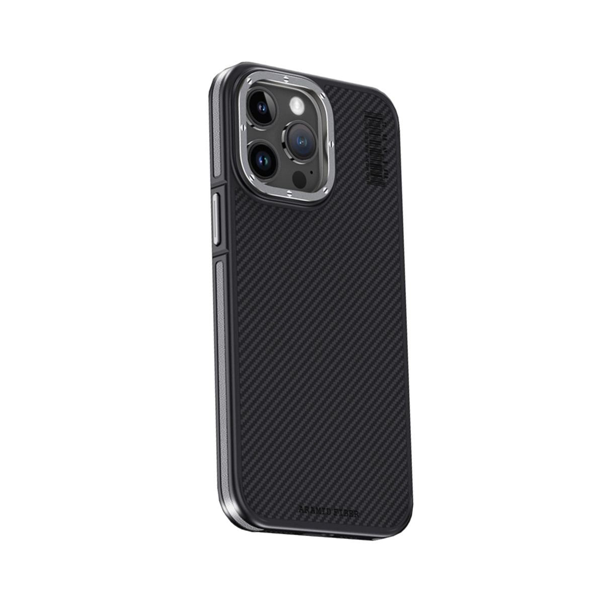 Joko Apple İphone 15 Pro Max Kılıf Aramid 600d Kevlar Karbon Fiber Magsafe Kapak - Gri