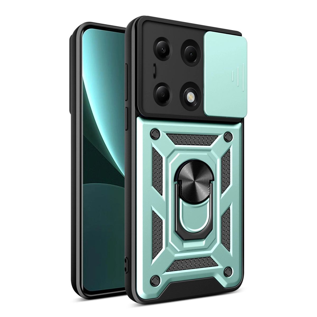 Xiaomi Poco M6 Pro 4g Kılıf Pars Lens Yüzüklü Silikon - Yeşil
