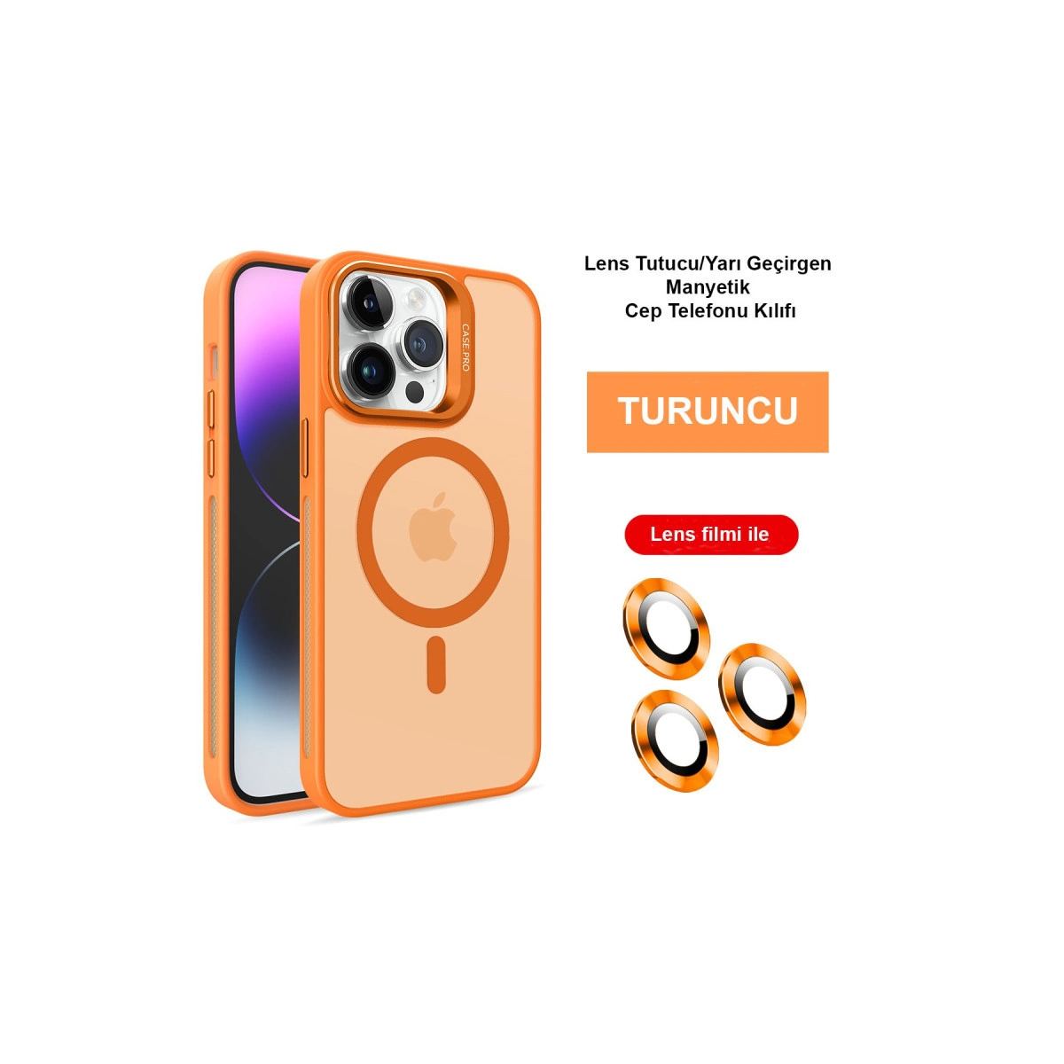 Joko Apple İphone 14 Pro Kılıf Flet Lens Magsafe Kapak - Turuncu