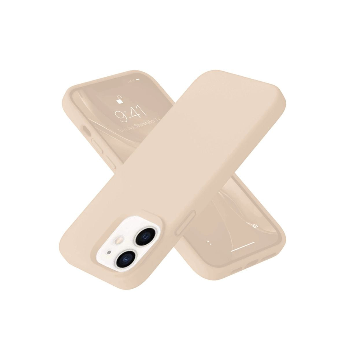 Apple İphone 12 Kılıf Nano İçi Kadife Silikon - Pudra
