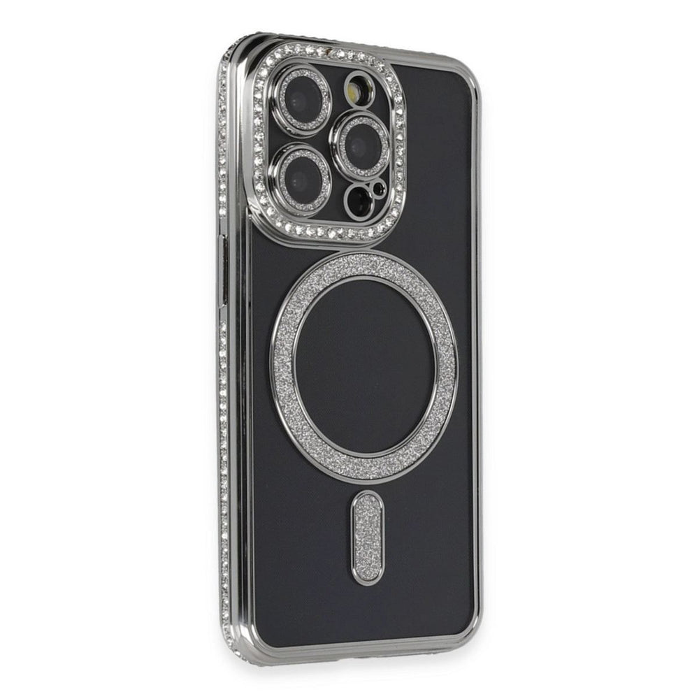 Apple İphone 14 Pro Max Kılıf Joke Simli Magneticsafe Kılıf - Gri