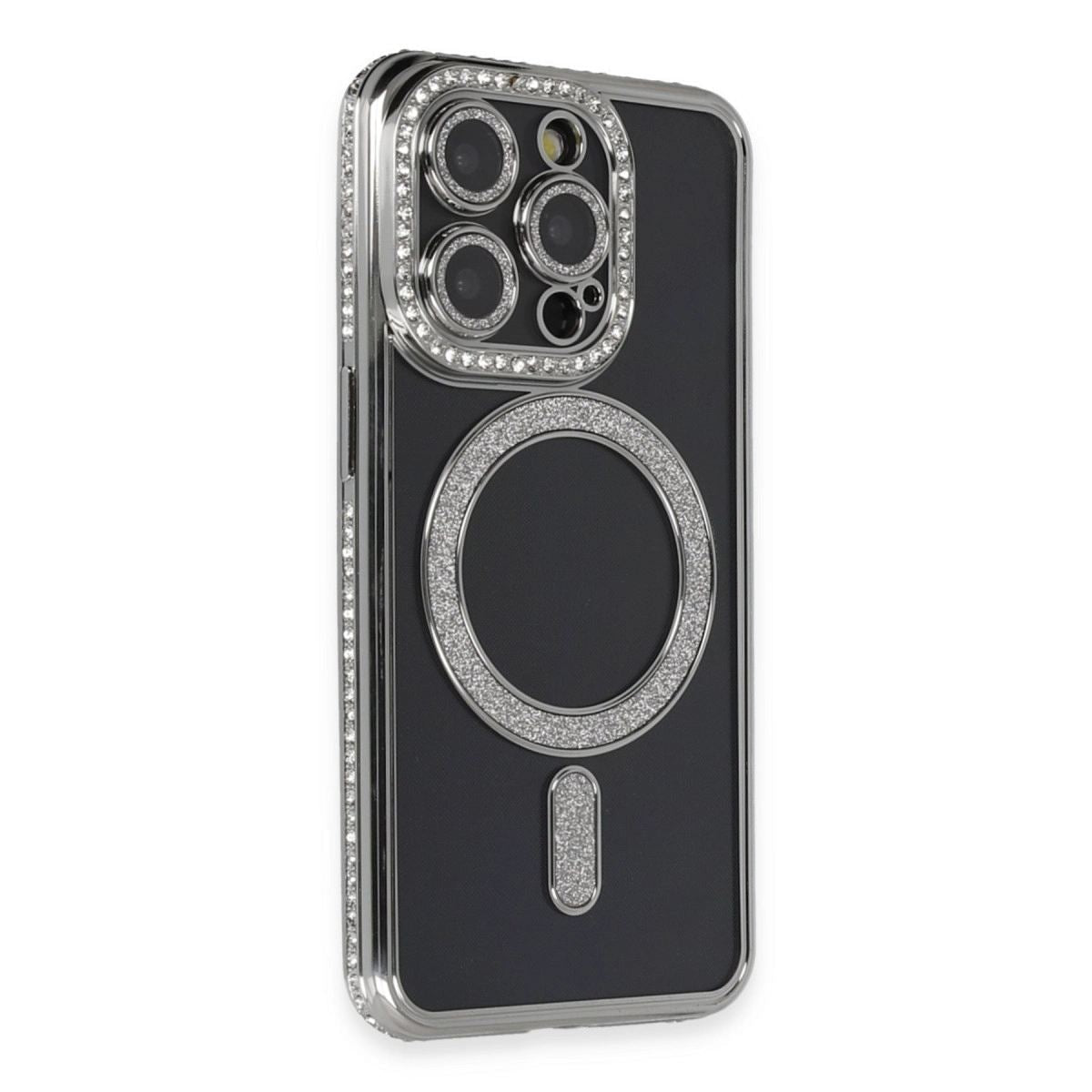 Apple İphone 14 Pro Max Kılıf Joke Simli Magneticsafe Kılıf - Gri