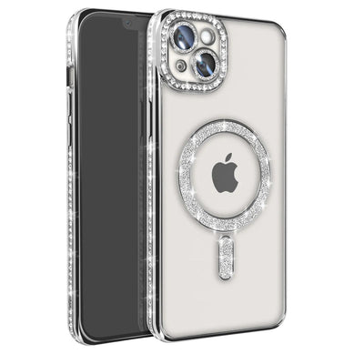 Apple İphone 14 Kılıf Joke Simli Magneticsafe Kılıf - Gümüş