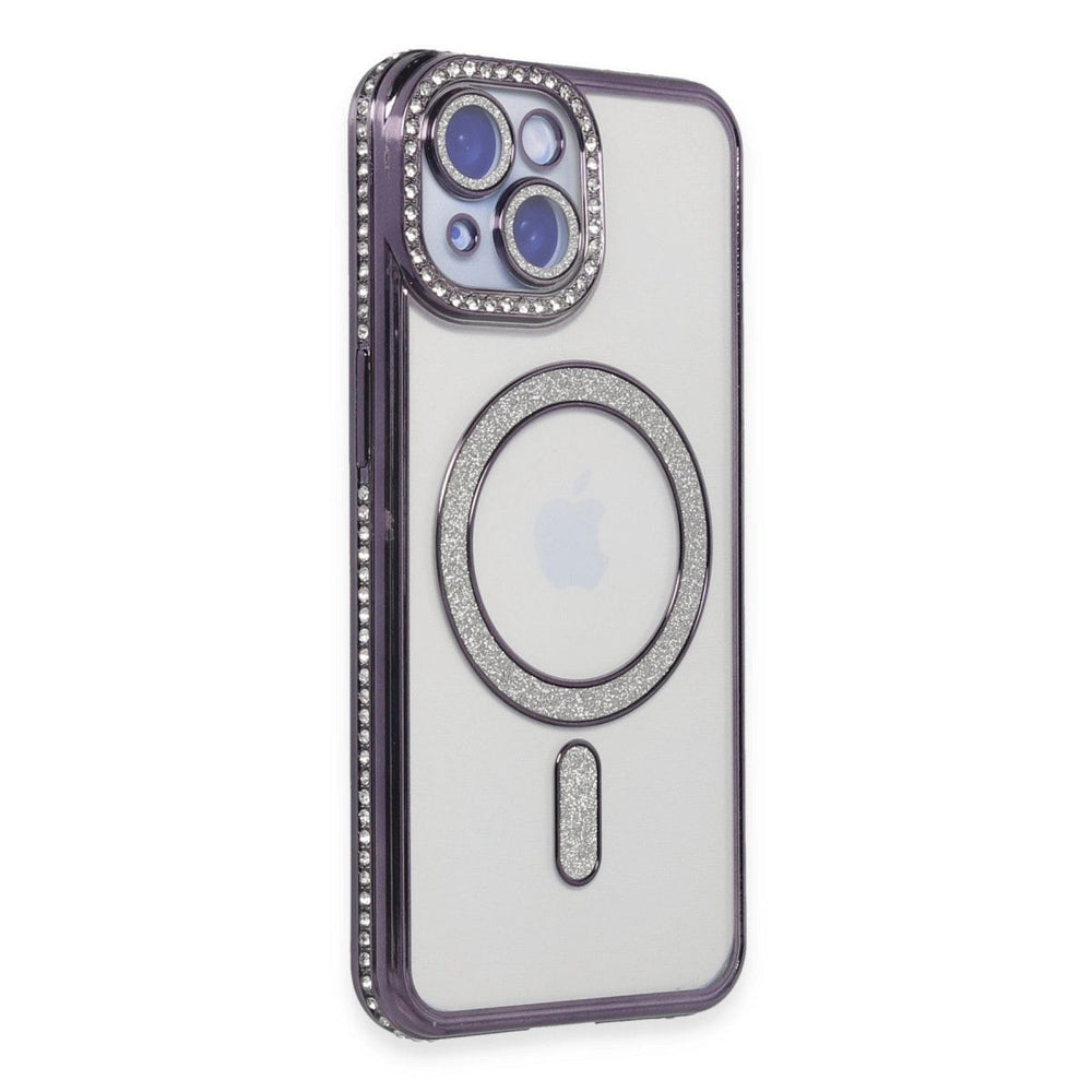 Apple İphone 13 Kılıf Joke Simli Magneticsafe Kılıf - Derin Mor