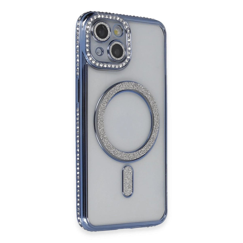 Apple İphone 13 Kılıf Joke Simli Magneticsafe Kılıf - Mavi