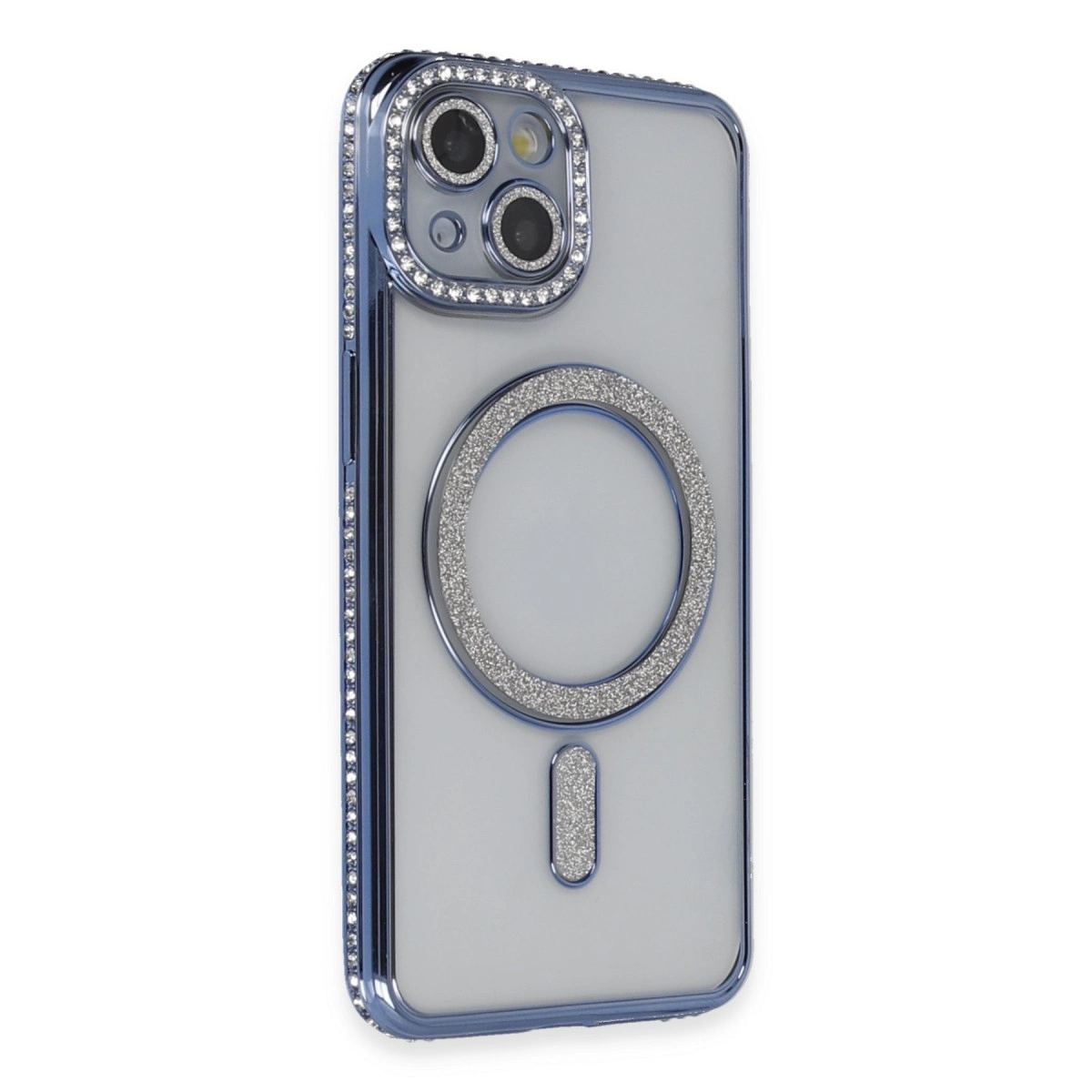 Apple İphone 13 Kılıf Joke Simli Magneticsafe Kılıf - Mavi