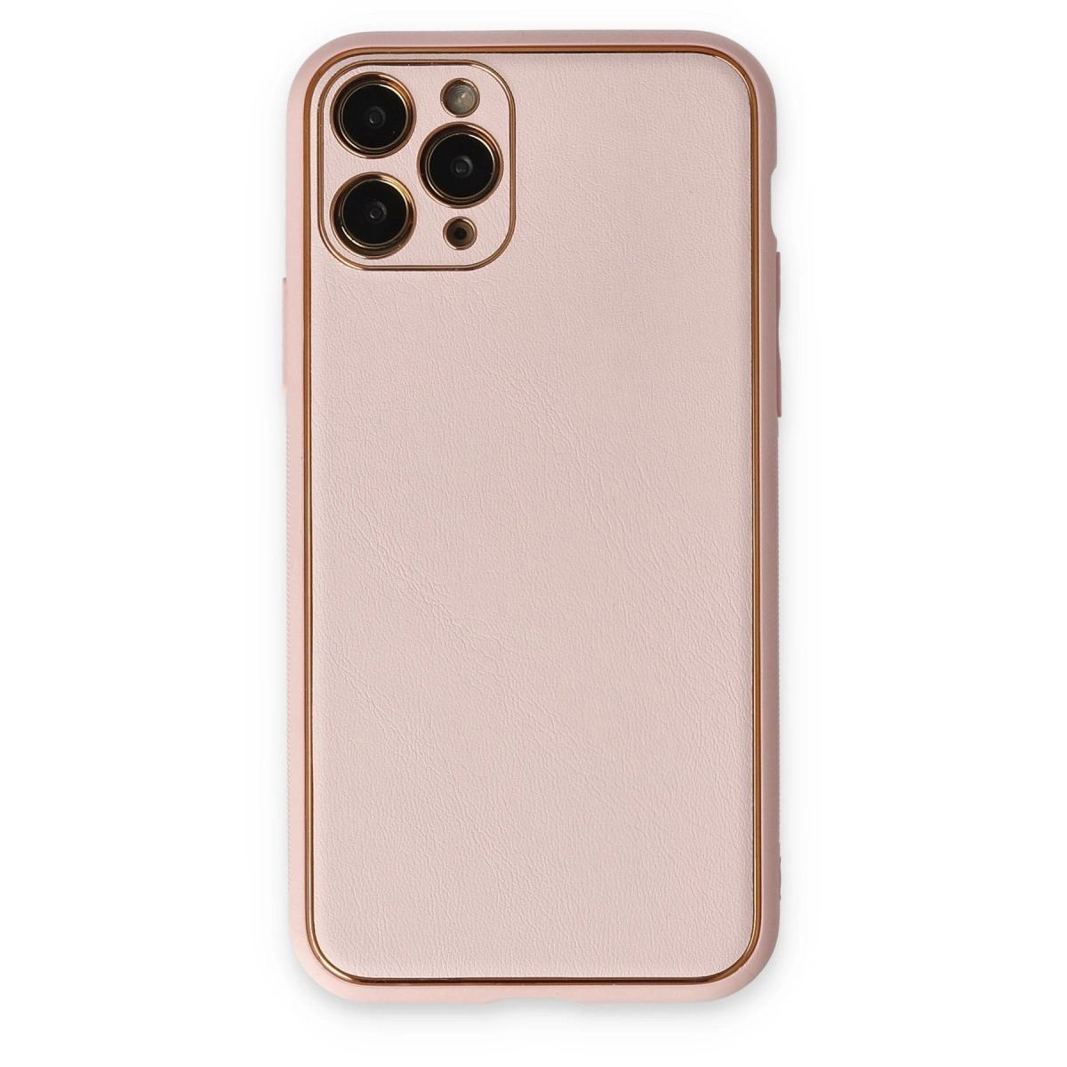 Apple İphone 11 Pro Max Kılıf Coco Deri Silikon Kapak - Pudra