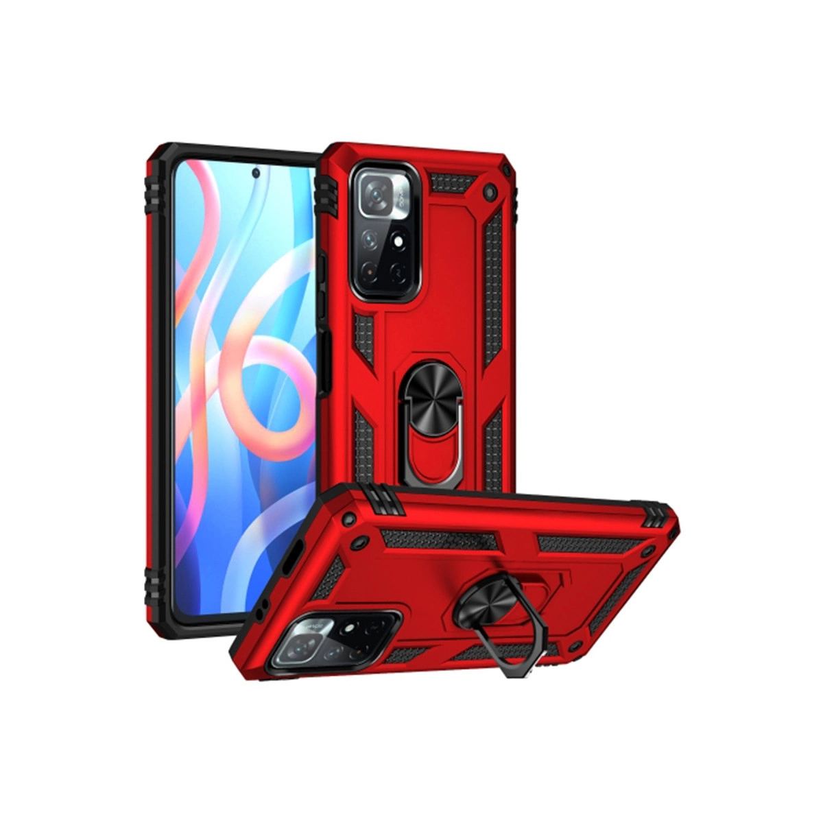Xiaomi Redmi Note 11t Kılıf Sofya Yüzüklü Silikon Kapak - Kırmızı