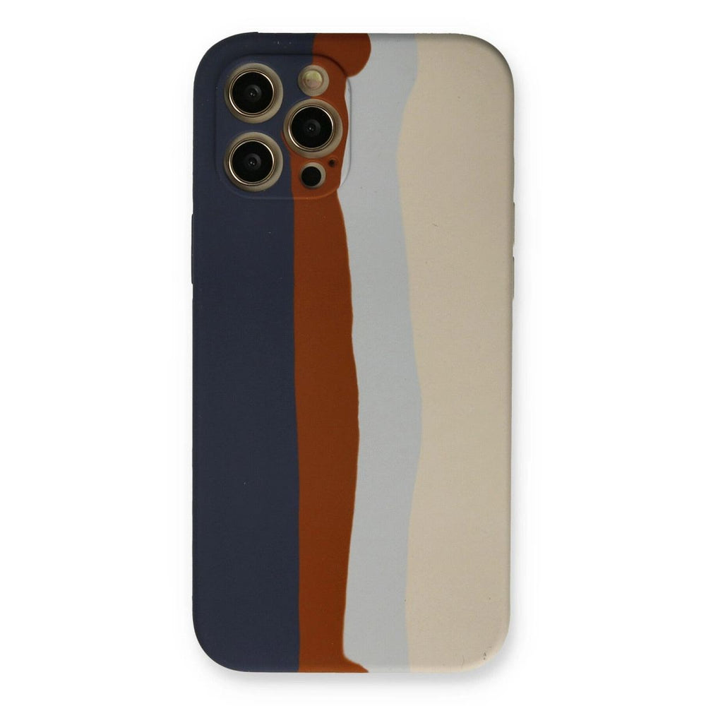 Apple İphone 12 Pro Max Kılıf Ebruli Lansman Silikon - Lacivert-krem