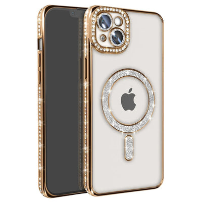 Apple İphone 14 Kılıf Joke Simli Magneticsafe Kılıf - Gold