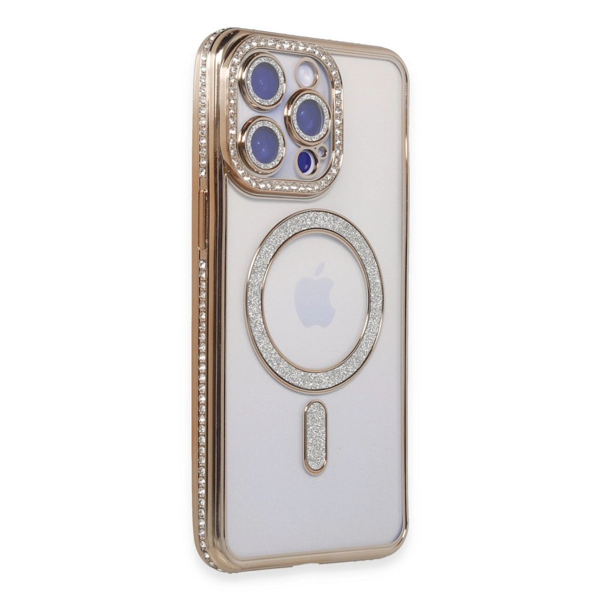 Apple İphone 14 Pro Kılıf Joke Simli Magneticsafe Kılıf - Gold