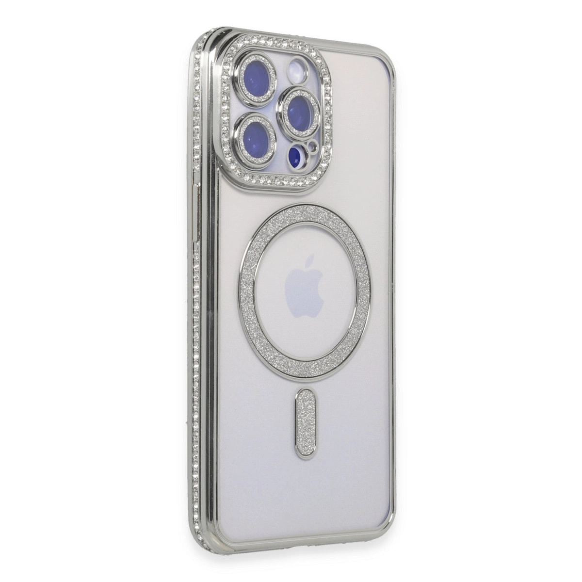 Apple İphone 14 Pro Max Kılıf Joke Simli Magneticsafe Kılıf - Gümüş