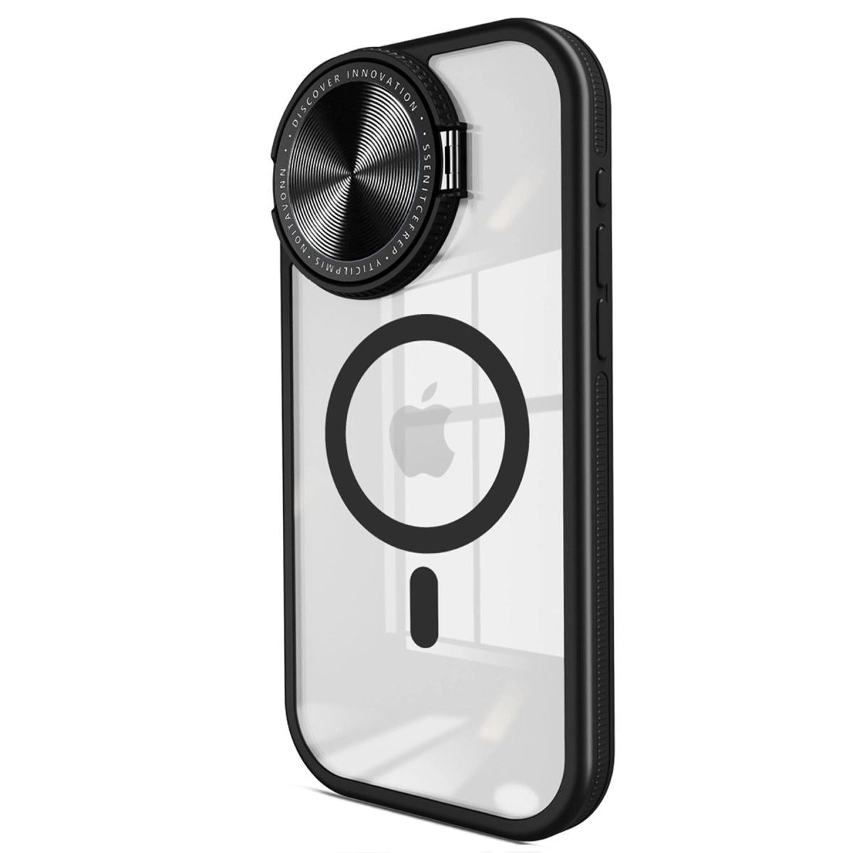 Apple İphone 15 Pro Kılıf Teleskop Lens Magsafe Silikon Kapak - Siyah