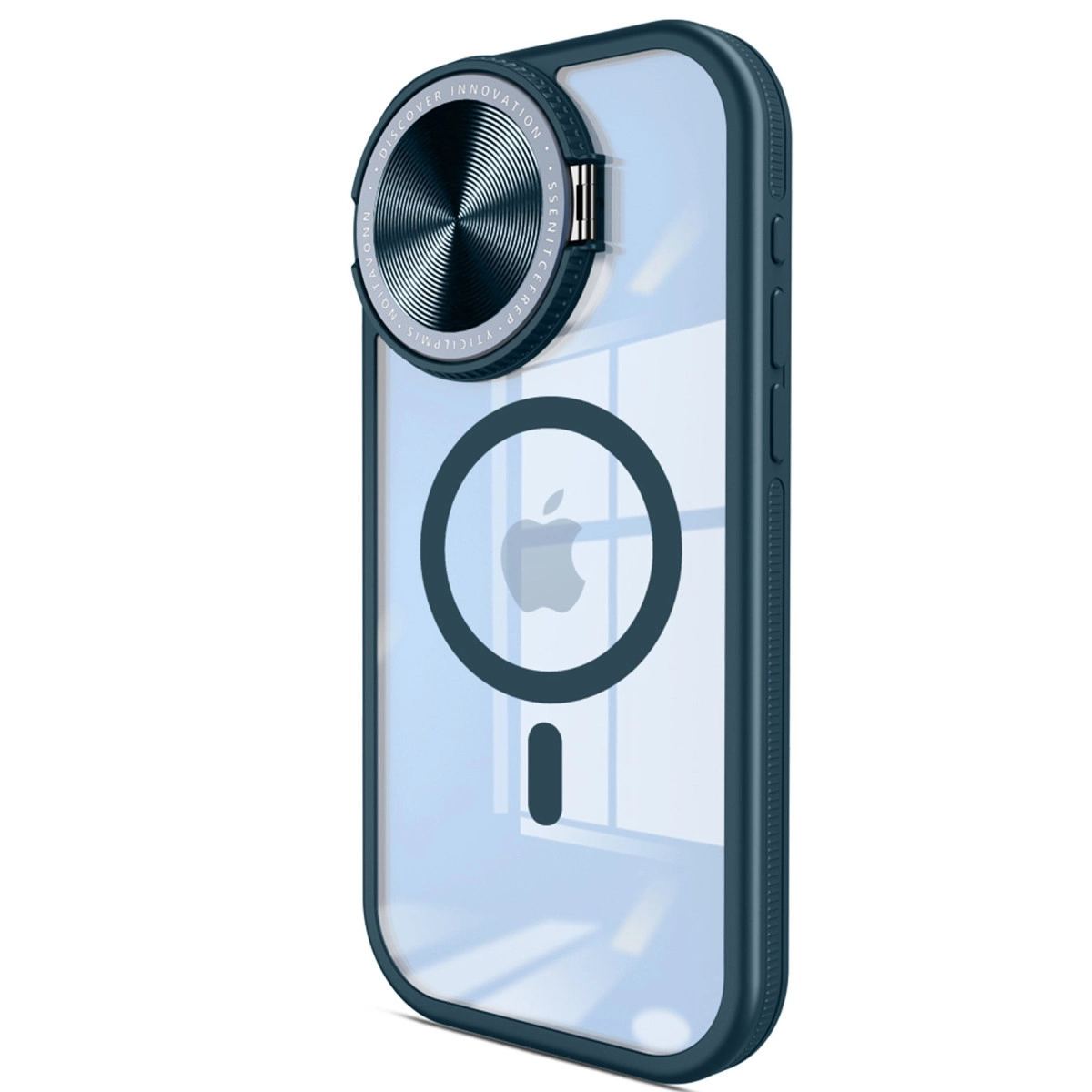 Apple İphone 15 Pro Max Kılıf Teleskop Lens Magsafe Silikon Kapak - Lacivert