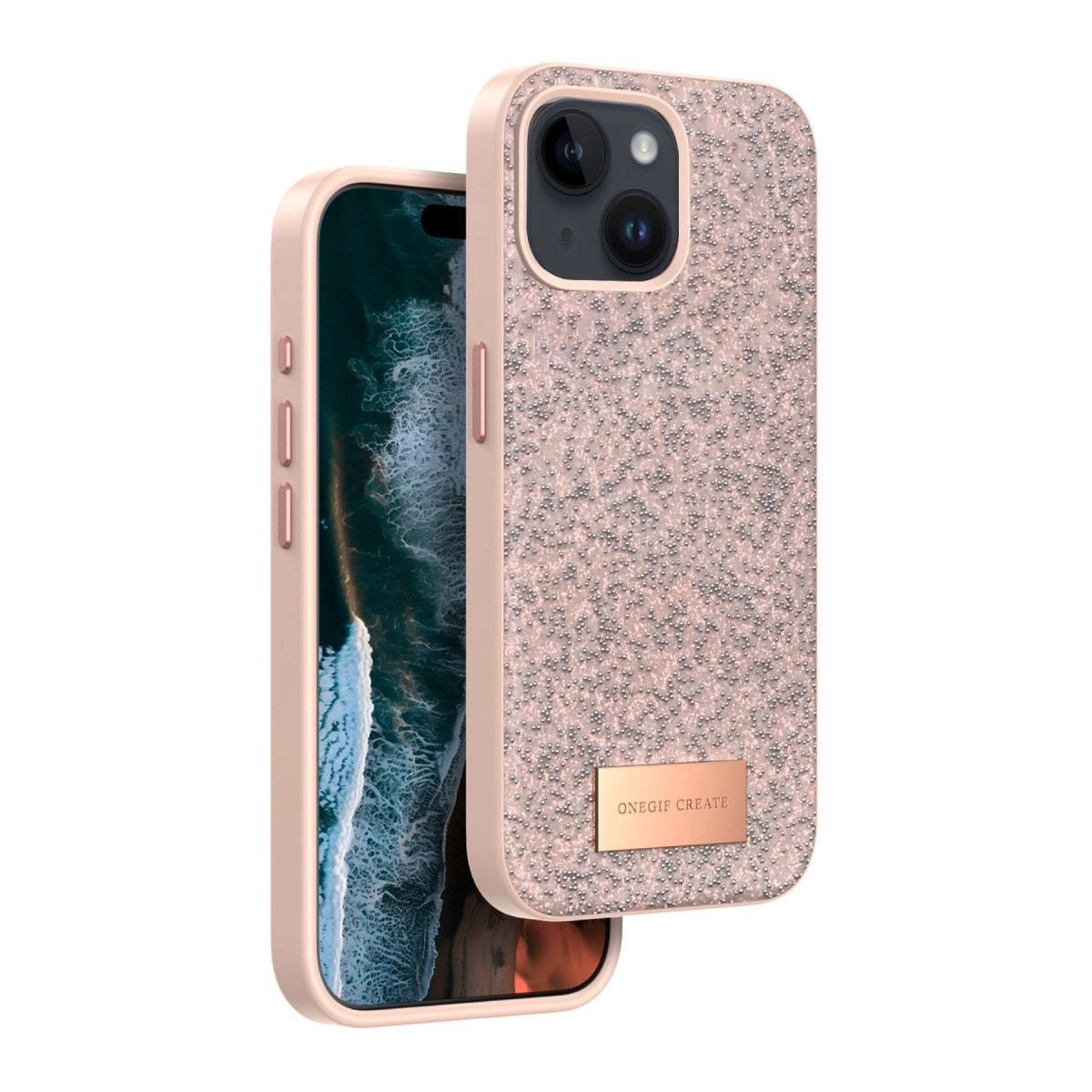 Onegif Apple İphone 14 Bright Simli Kapak - Pembe