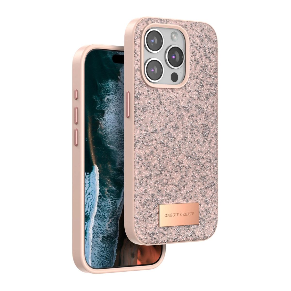 Onegif Apple İphone 14 Pro Max Bright Simli Kapak - Pembe