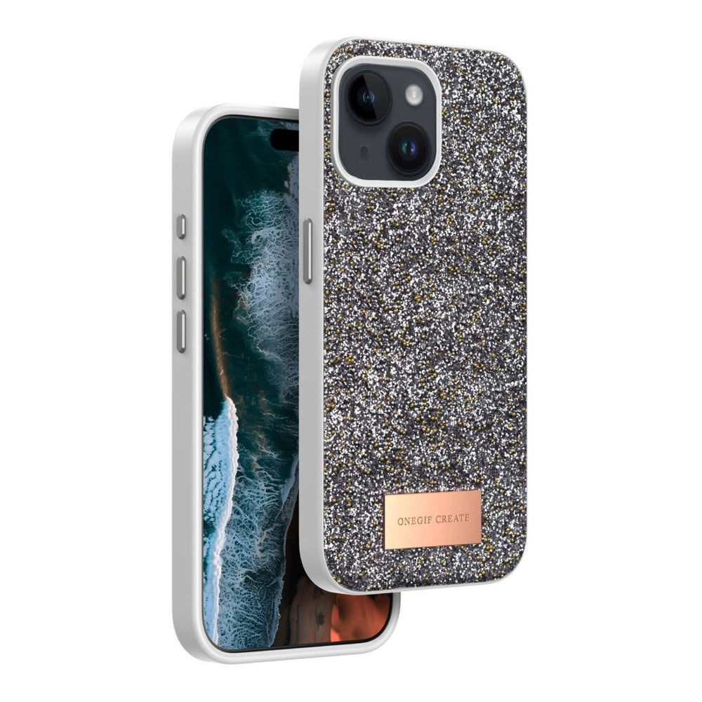 Onegif Apple İphone 15 Bright Simli Kapak - Gümüş