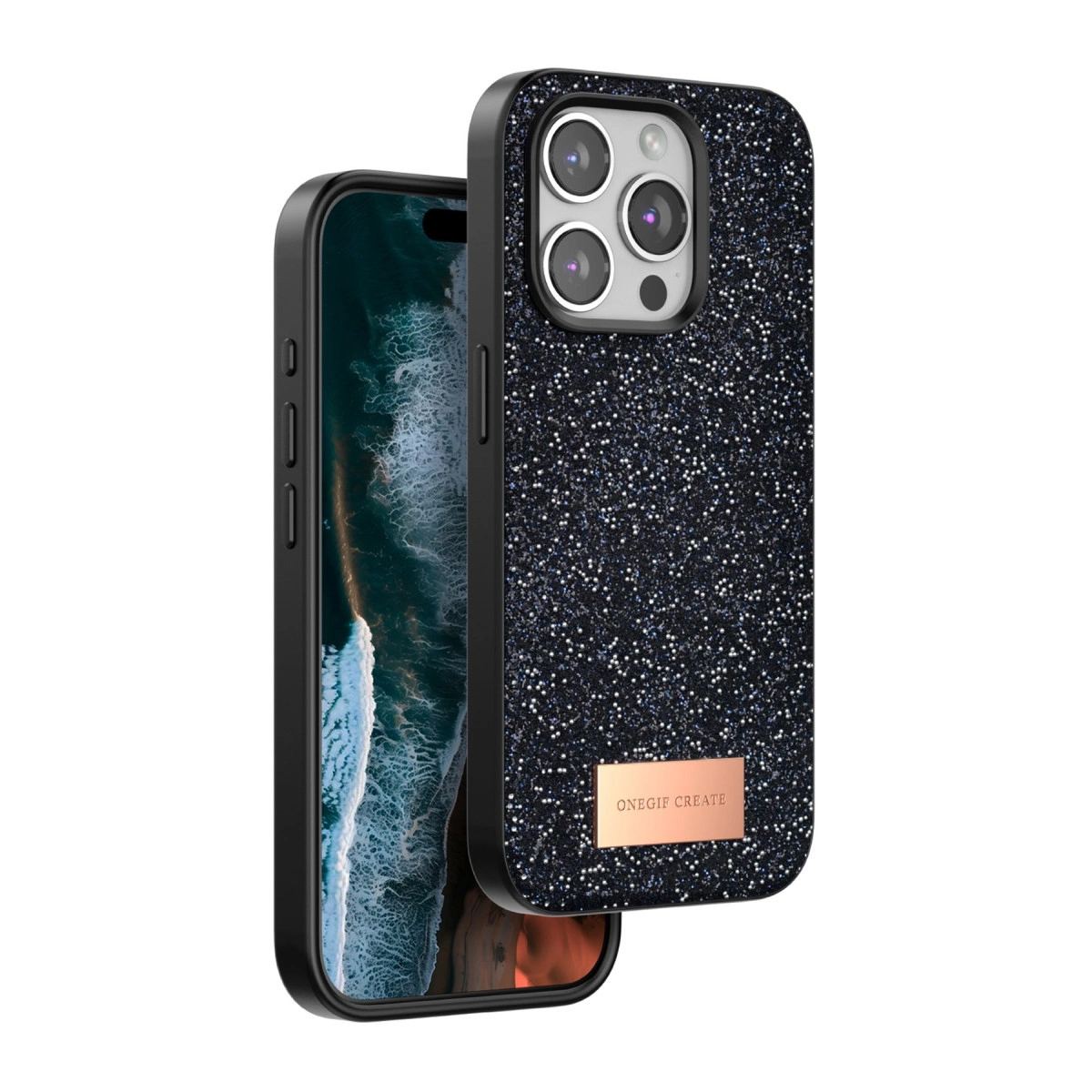 Onegif Apple İphone 15 Pro Bright Simli Kapak - Siyah