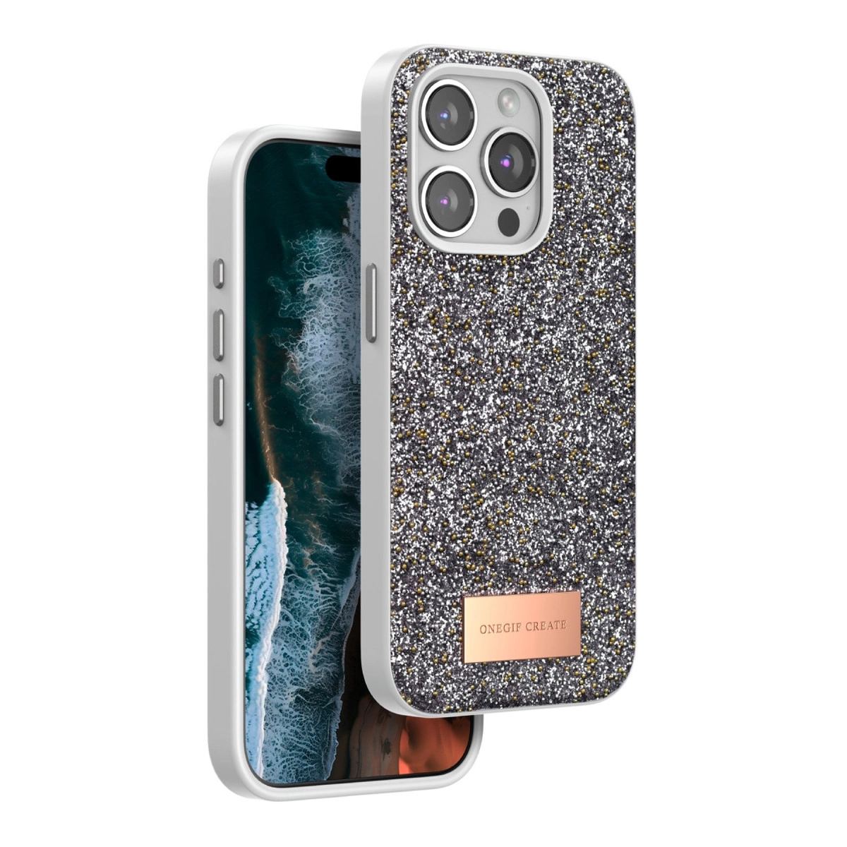 Onegif Apple İphone 15 Pro Bright Simli Kapak - Gümüş