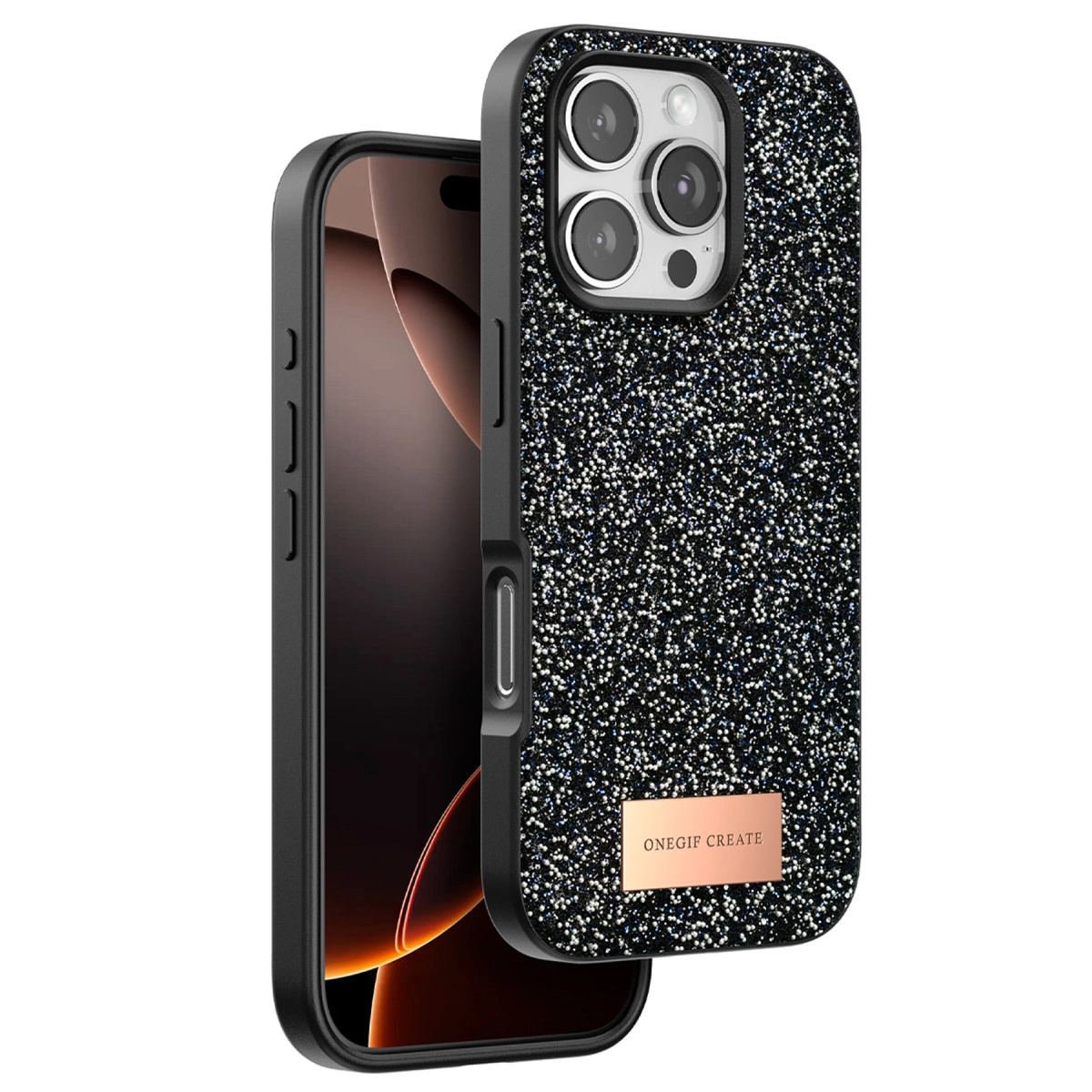 Onegif Apple İphone 16 Pro Max Bright Simli Kapak - Siyah