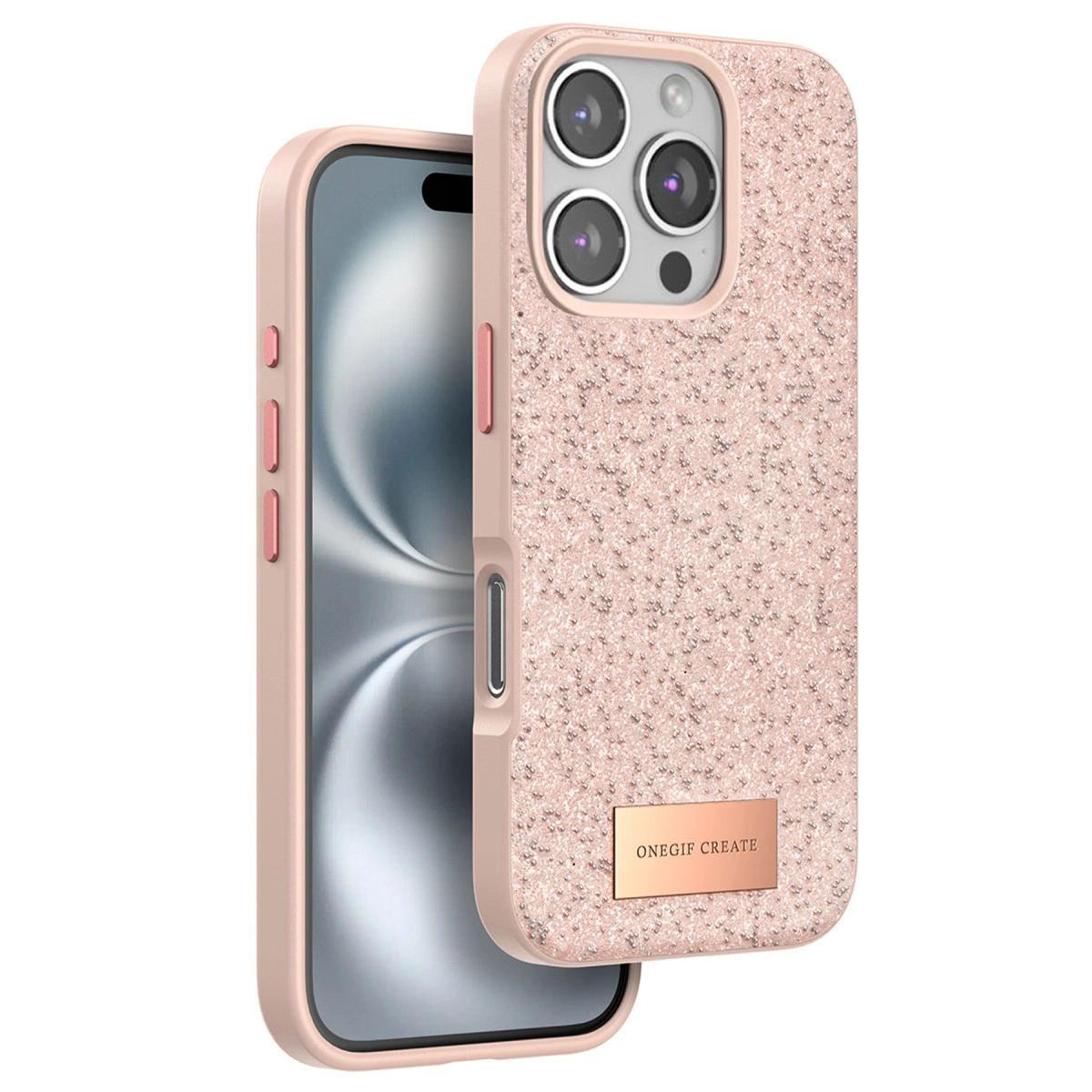 Onegif Apple İphone 16 Pro Max Bright Simli Kapak - Pembe
