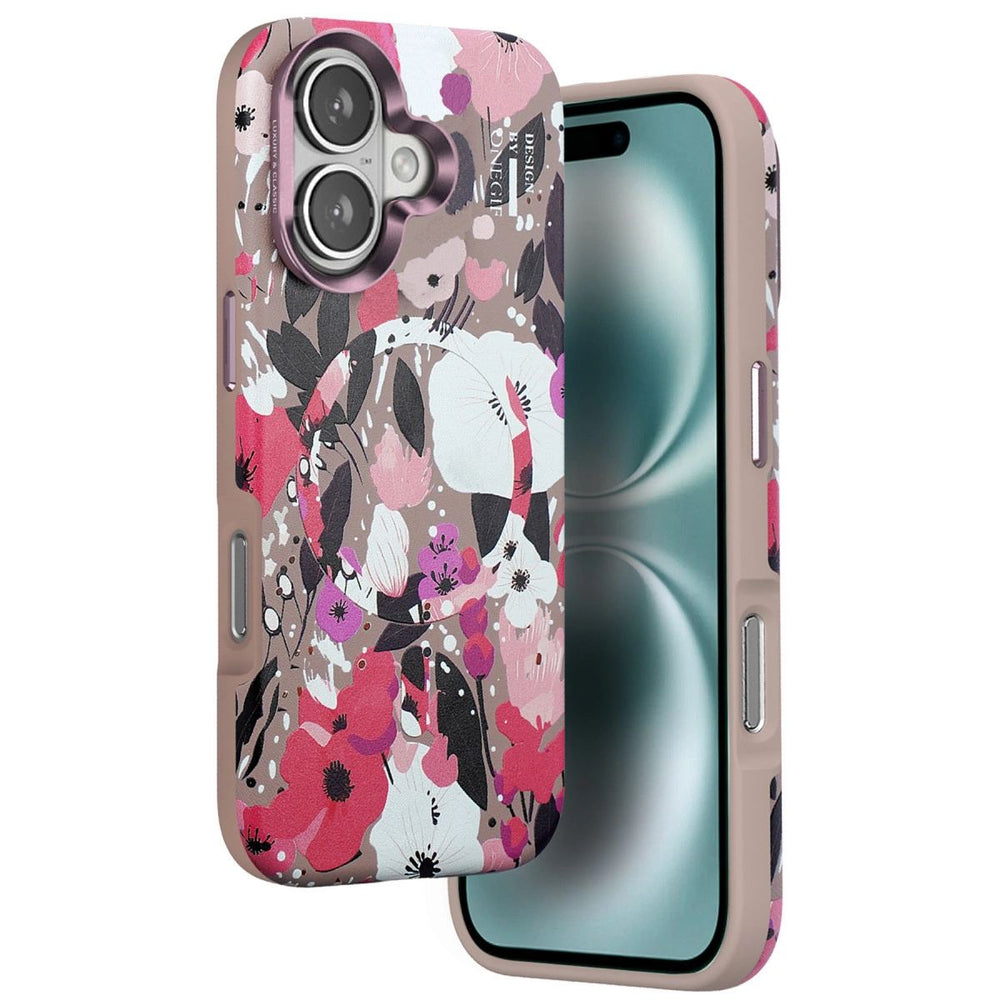 Onegif Apple İphone 16 Flower Series Magsafe Kapak - Pembe