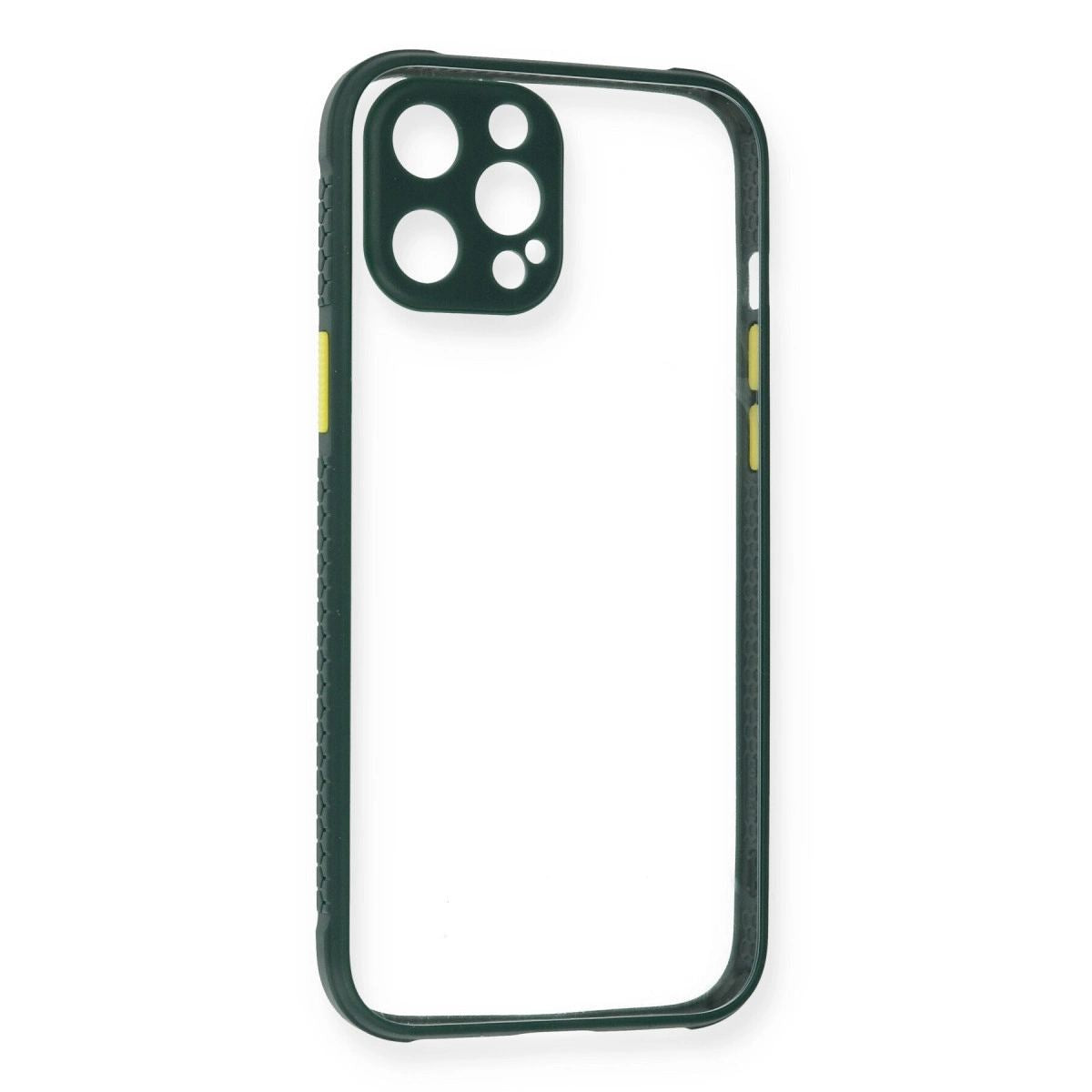 Apple İphone 12 Pro Max Kılıf Miami Şeffaf Silikon - Koyu Yeşil