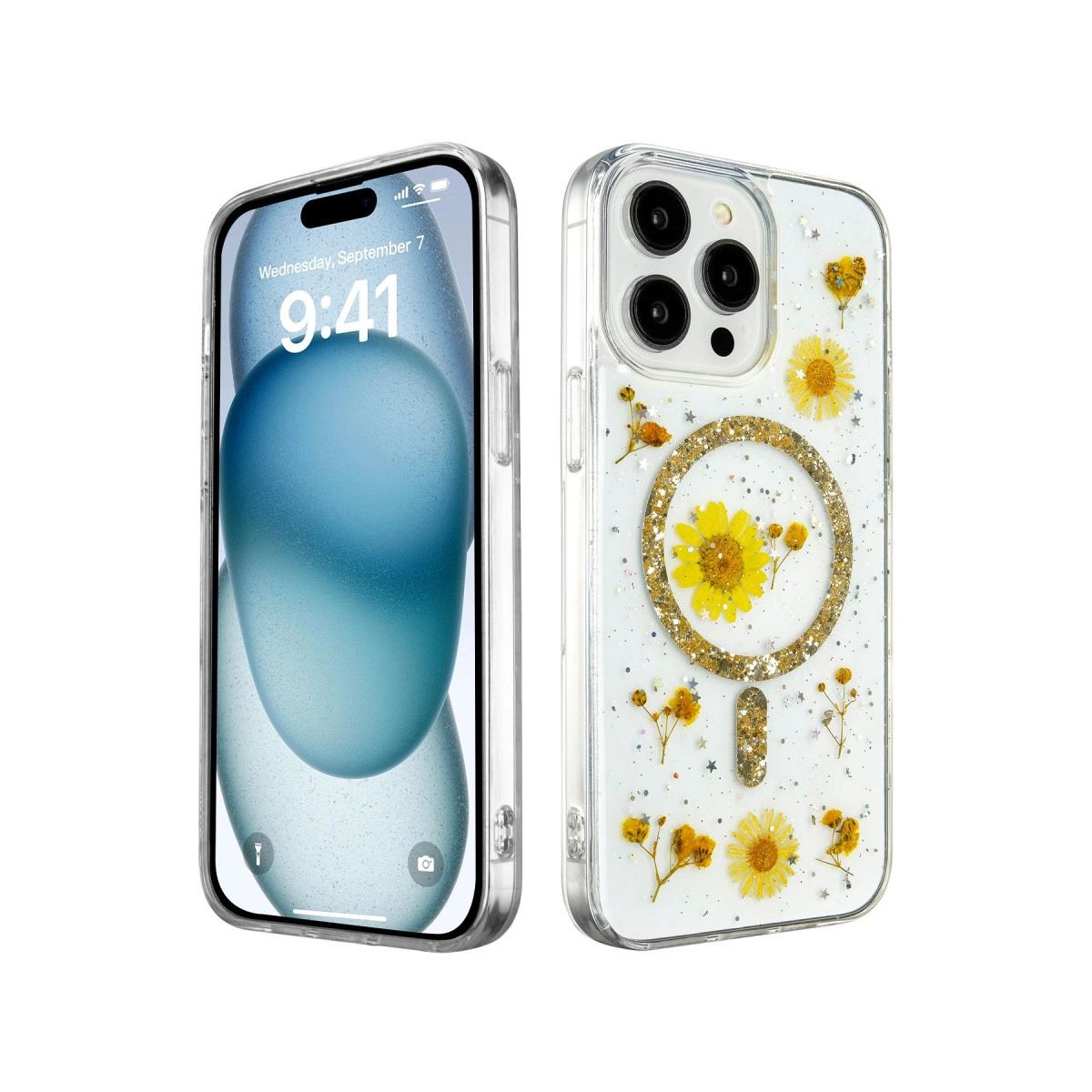 Apple İphone 14 Pro Kılıf Daisy Simli Magsafe Kapak - Gold