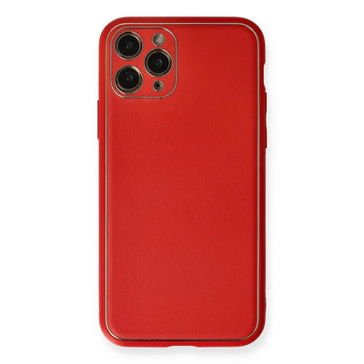 Apple İphone 11 Pro Max Kılıf Coco Deri Silikon Kapak - Kırmızı