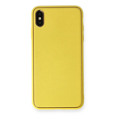 Apple İphone Xs Max Kılıf Coco Deri Silikon Kapak - Sarı