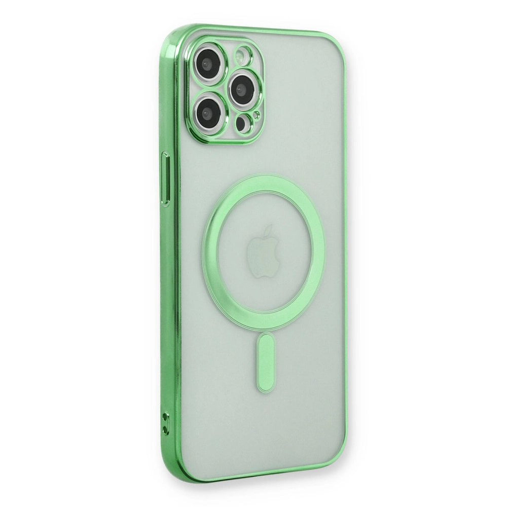 Apple İphone 12 Pro Kılıf Magneticsafe Lazer Silikon - Haki Yeşil