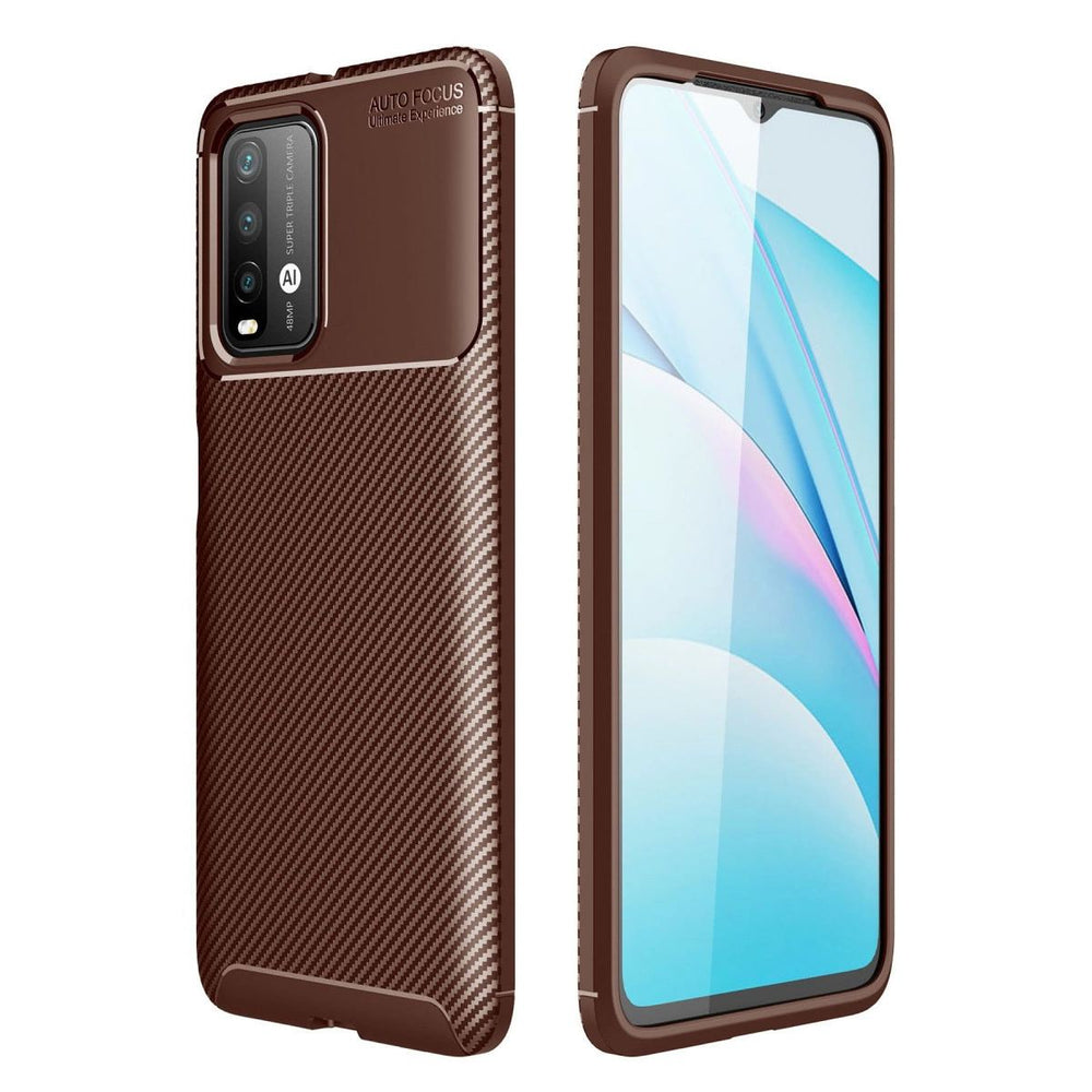 Xiaomi Redmi 9t Kılıf Auto Focus Karbon Kapak - Kahverengi