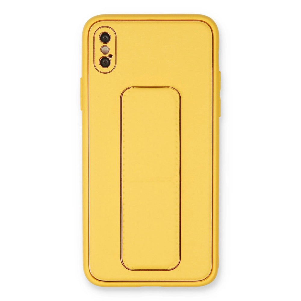 Apple İphone Xs Max Kılıf Coco Deri Standlı Kapak - Sarı