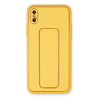Apple İphone Xs Max Kılıf Coco Deri Standlı Kapak - Sarı