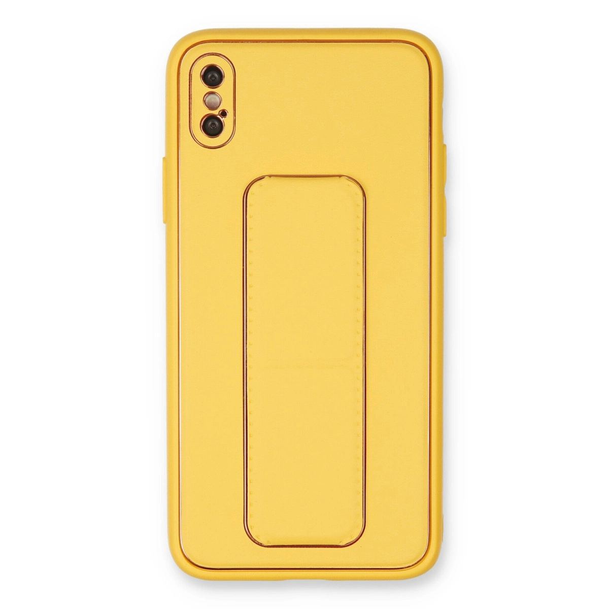 Apple İphone Xs Max Kılıf Coco Deri Standlı Kapak - Sarı
