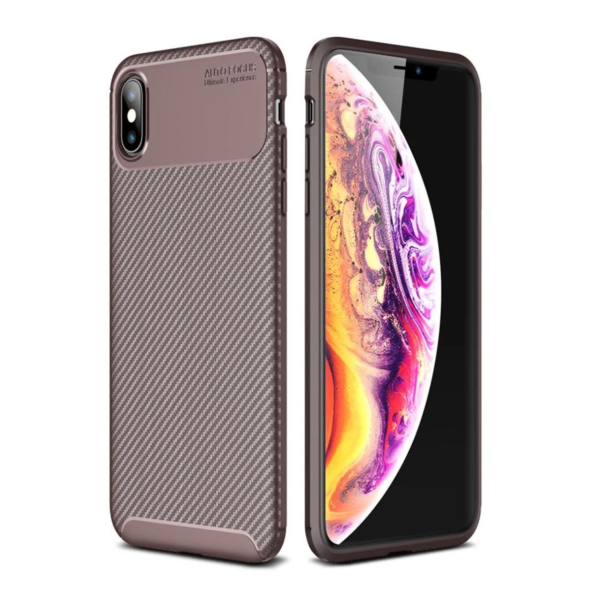 Apple İphone Xs Max Kılıf Auto Focus Karbon Kapak - Kahverengi