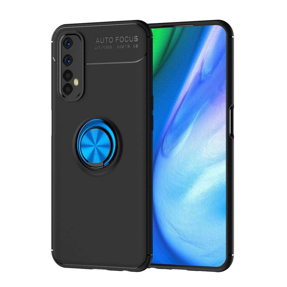 Realme 7 Kılıf Range Yüzüklü Silikon - Siyah-mavi
